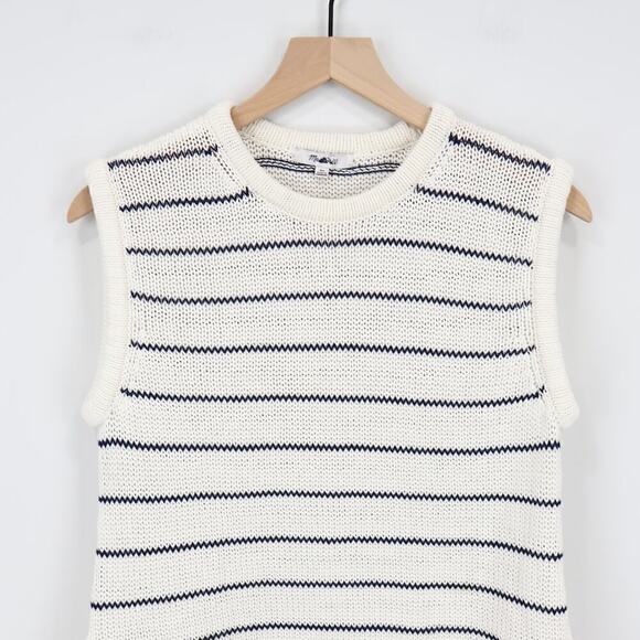 Madewell Puff-Trim Sweater Vest in Stripe Bright Ivory Size XS NWT - Picture 3 of 8